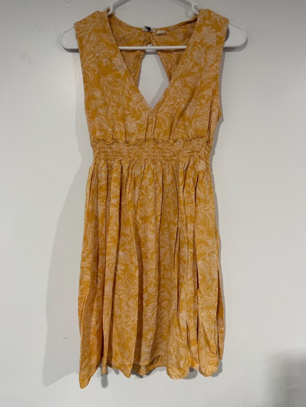 Roxy Yellow Floral V-Neck Smocked Mini Dress